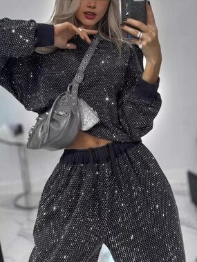 Rhinestone Long Sleeve Top and Pants Set